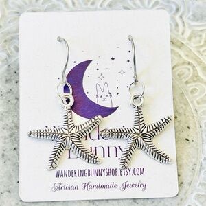 Silver Starfish Earrings, Handmade by Wandering Bunny LLC